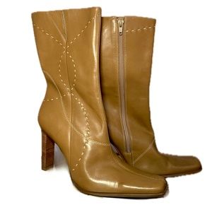 Mid Calf, Light Brown Leather, Square Toed, Size 9, Diba boots, 3” heel